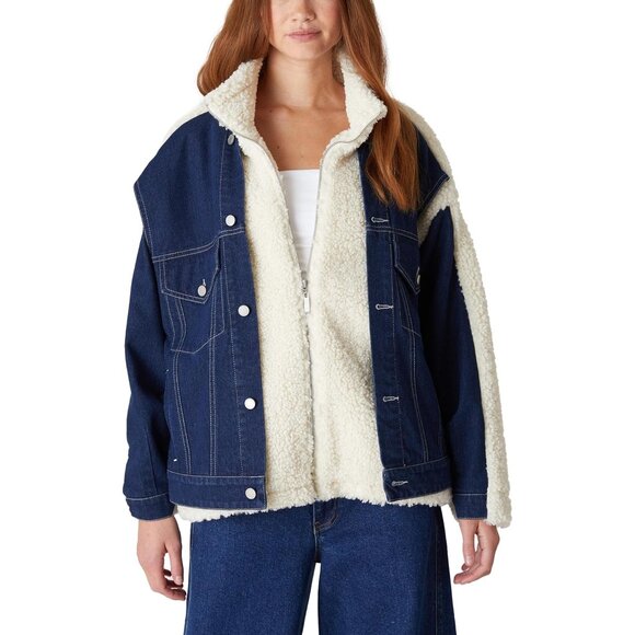 Blank NYC NWT Sherpa Denim Oversized Jacket Sz Medium - Picture 1 of 8